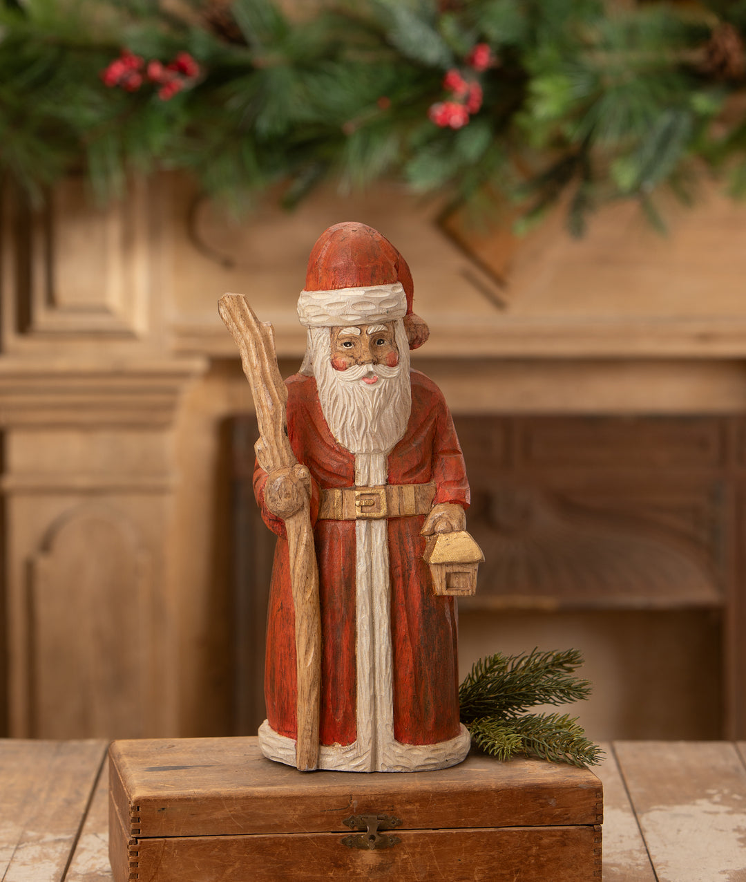 Hand Carved Santa with Staff by Bethany Lowe Designs, christmas decor