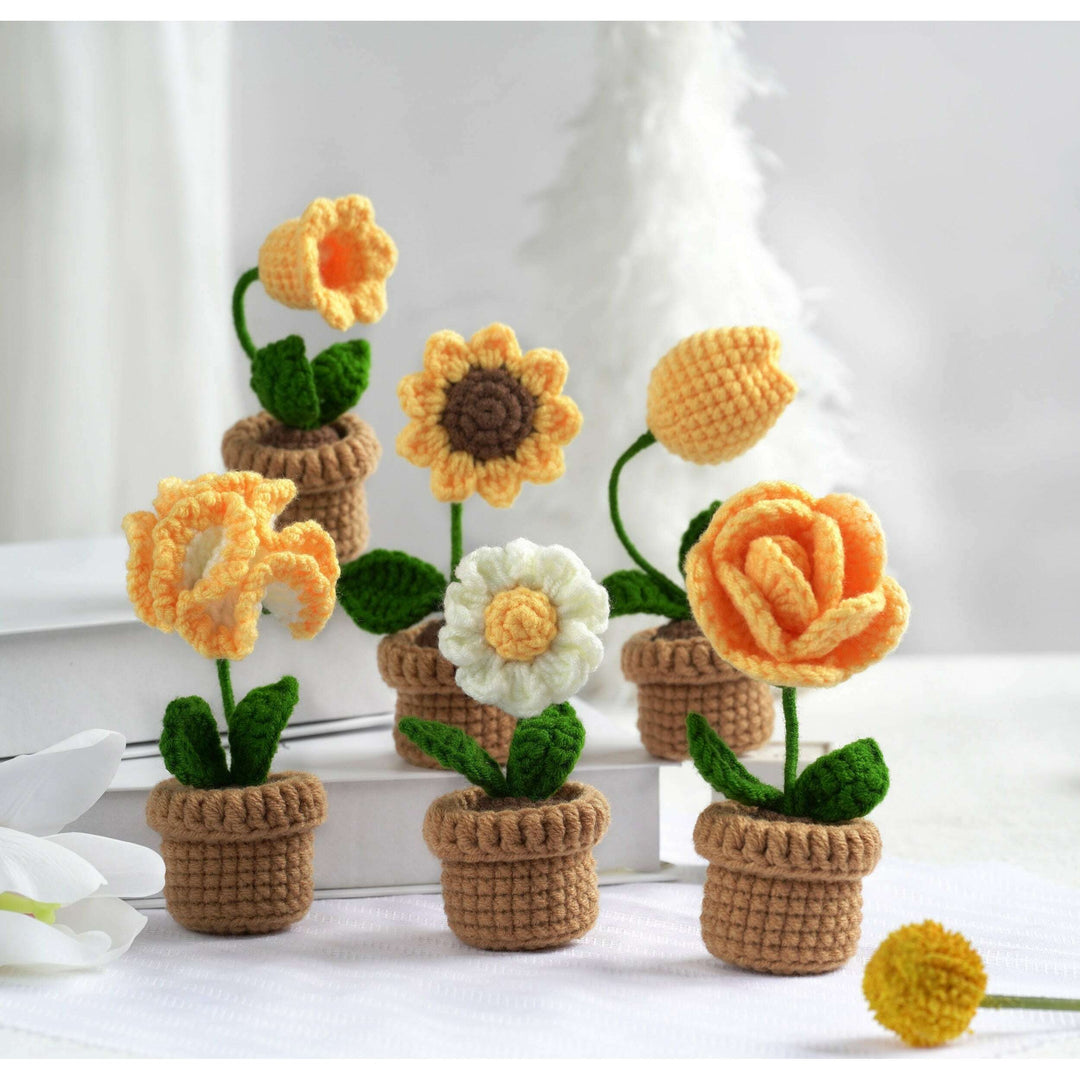 Yellow Flowers. Potted Flower Amigurumi DIY Crochet Kit Wizardi F07N8-M19