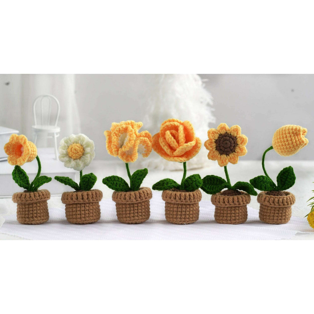 Yellow Flowers. Potted Flower Amigurumi DIY Crochet Kit Wizardi F07N8-M19