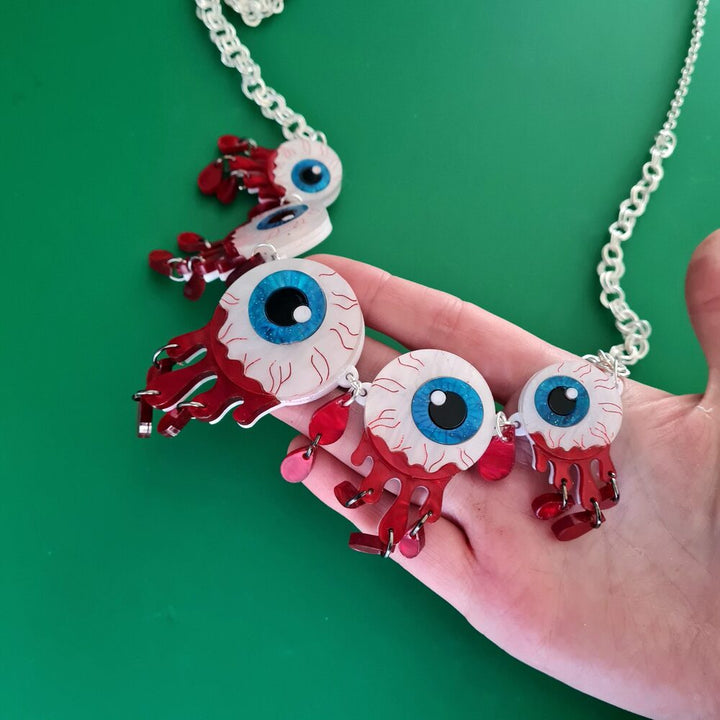 Zombie Halloween Eyeball Charm Statement Necklace by Cherryloco Jewellery 1