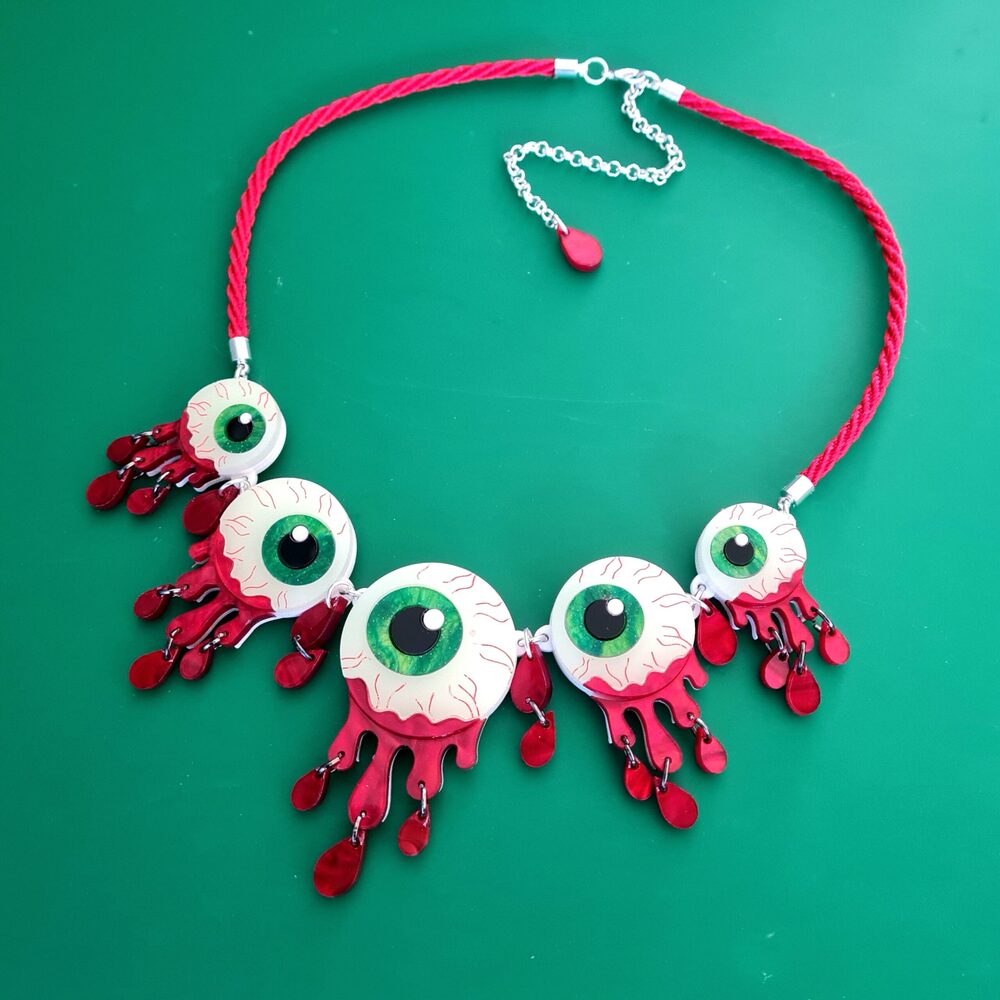 Zombie Halloween Eyeball Charm Statement Necklace by Cherryloco Jewellery 2