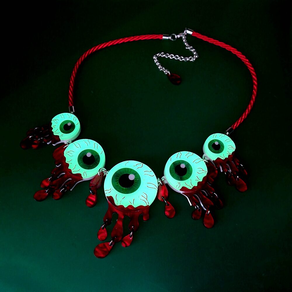 Zombie Halloween Eyeball Charm Statement Necklace by Cherryloco Jewellery 3