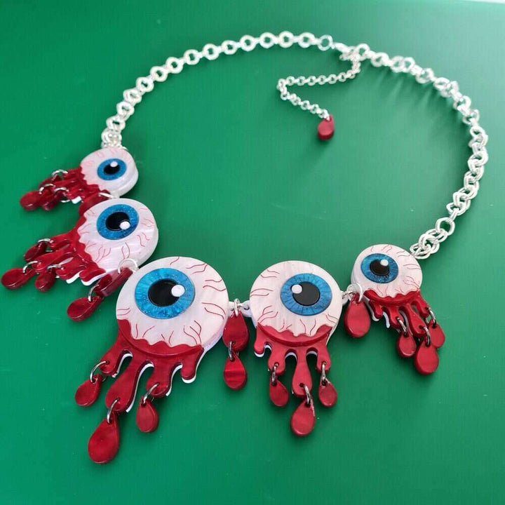 Zombie Halloween Eyeball Charm Statement Necklace by Cherryloco Jewellery 