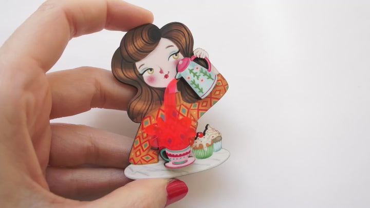 Crazy About Tea Brooch by Laliblue
