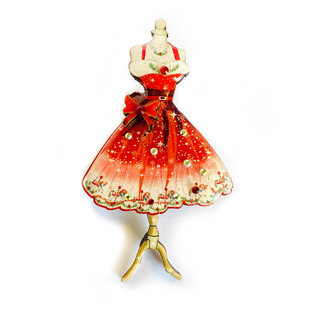 50s Christmas Dress Brooch by Rosie Rose Parker