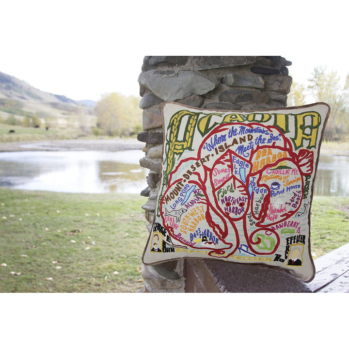 Acadia National Park Hand-Embroidered Pillow