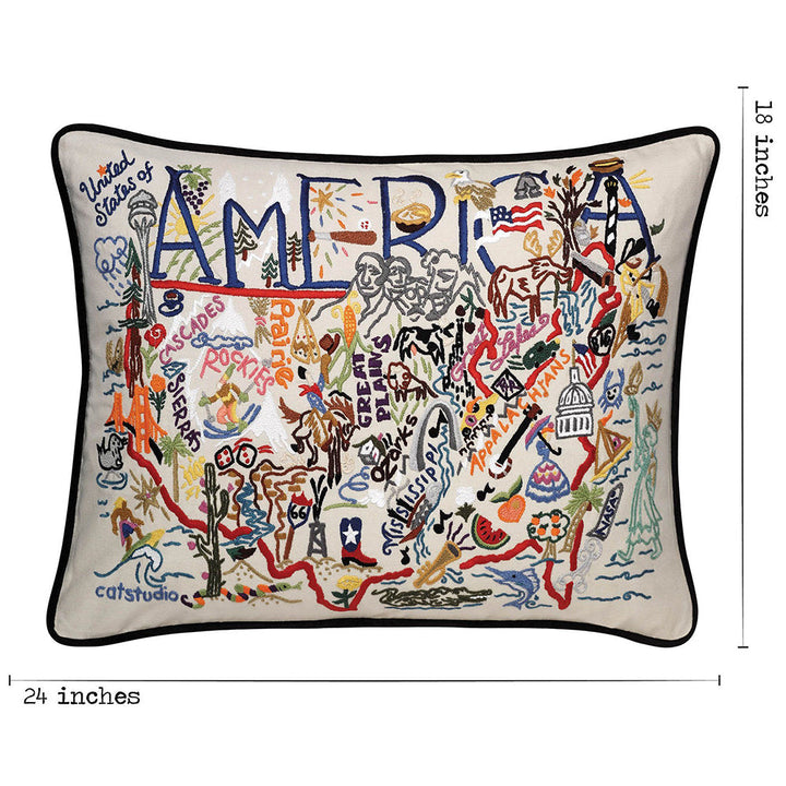 America XLarge Hand-Embroidered Pillow
