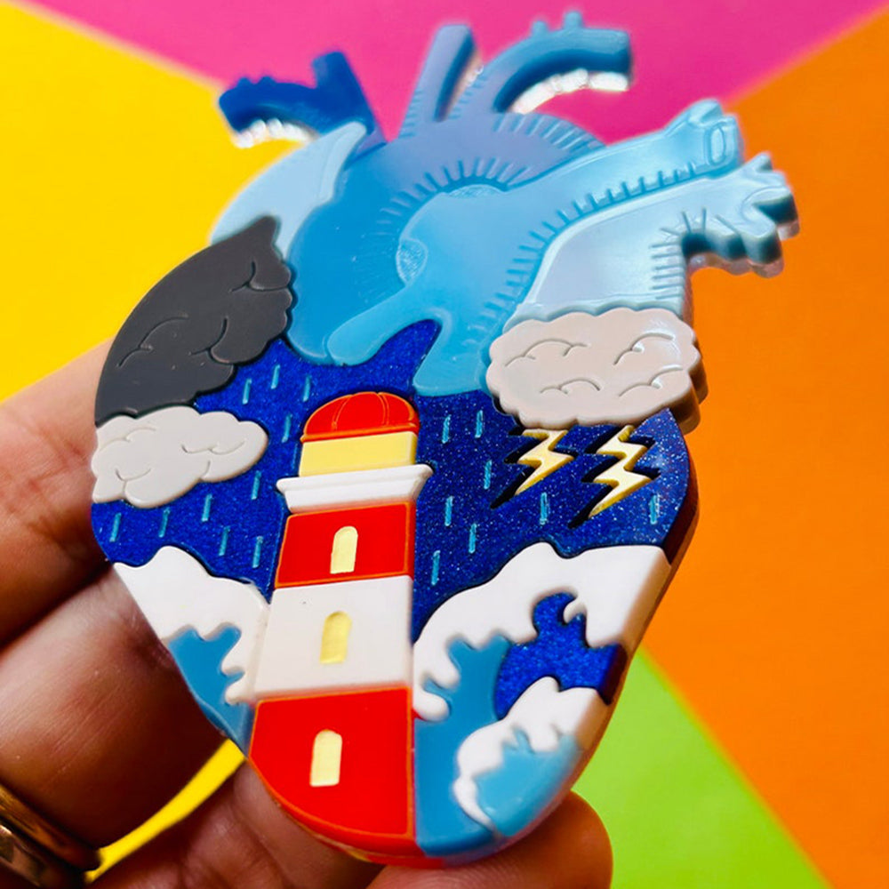 Anatomical Hearts Collection - "Stormy Heart" Nautical Aesthetic Acrylic Brooch by Makokot Design