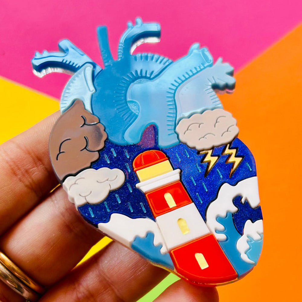 Anatomical Hearts Collection - "Stormy Heart" Nautical Aesthetic Acrylic Brooch by Makokot Design