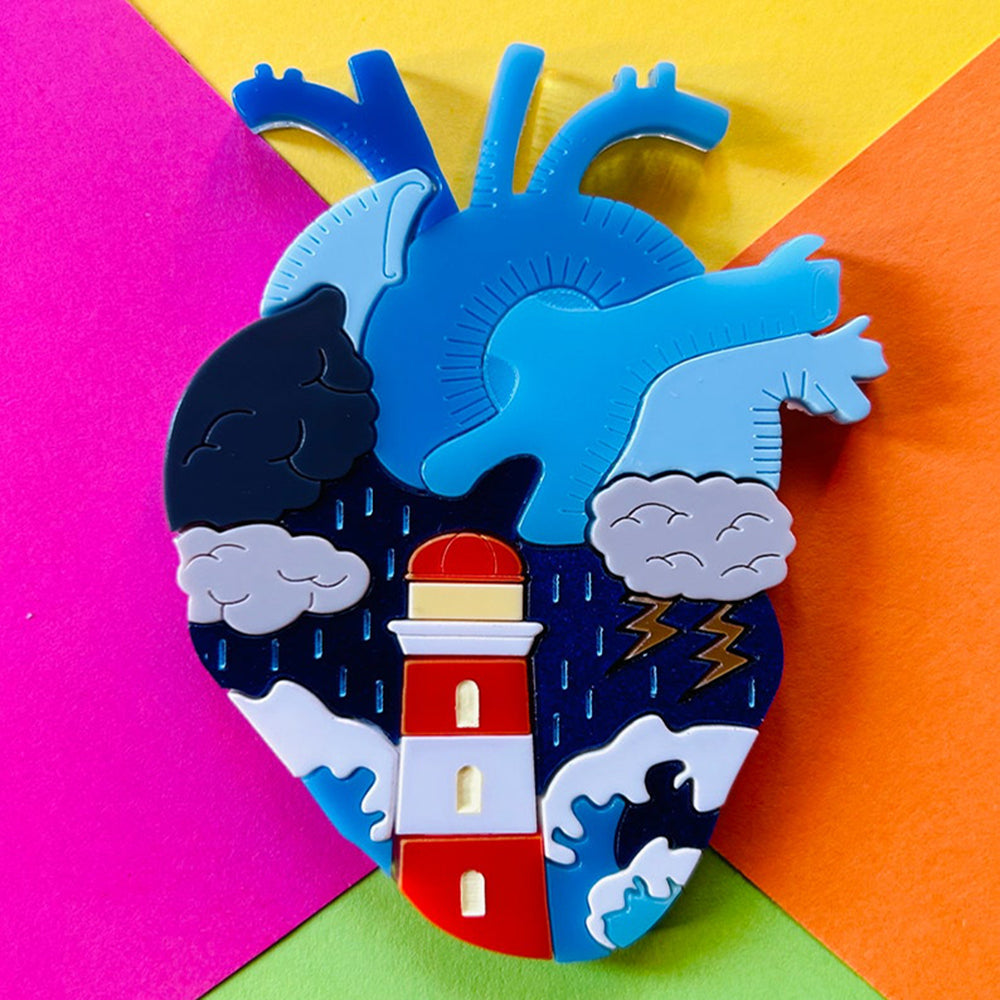 Anatomical Hearts Collection - "Stormy Heart" Nautical Aesthetic Acrylic Brooch by Makokot Design