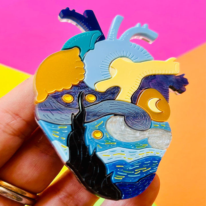 Anatomical Hearts Collection - Vincent Van High's Starry Night Acrylic Brooch by Makokot Design