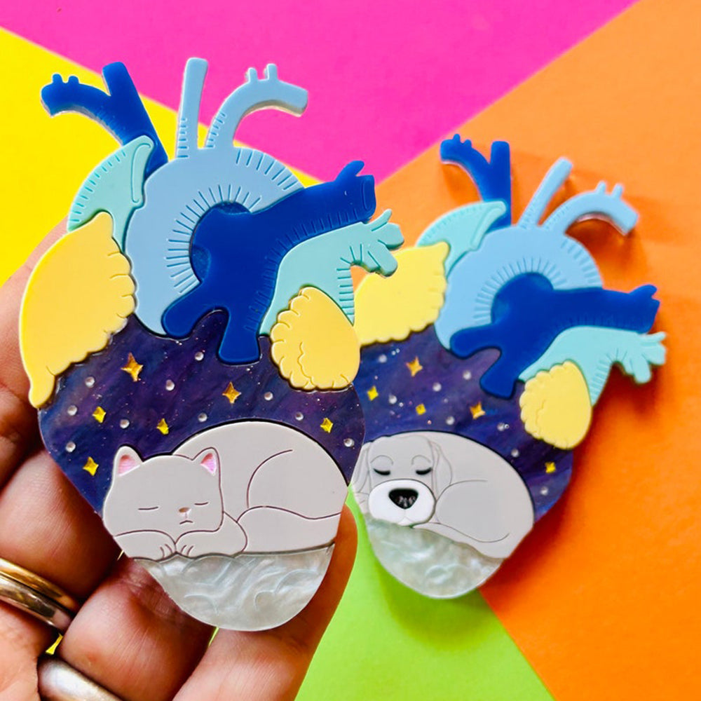 Anatomical Hearts Collection - "You Live Here" Cat & Dog Acrylic Brooch by Makokot Design