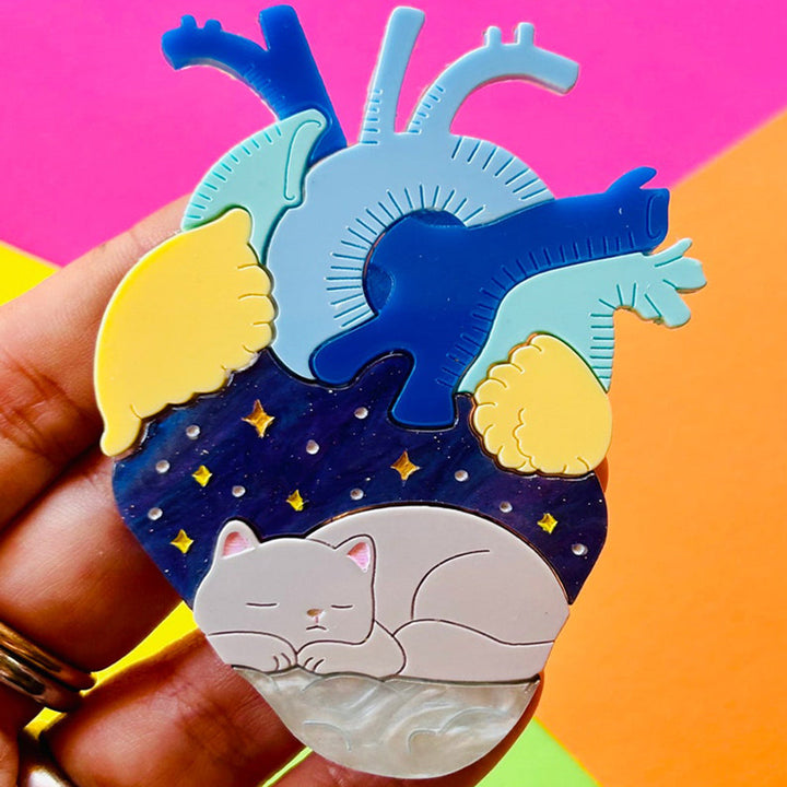Anatomical Hearts Collection - "You Live Here" Cat & Dog Acrylic Brooch by Makokot Design
