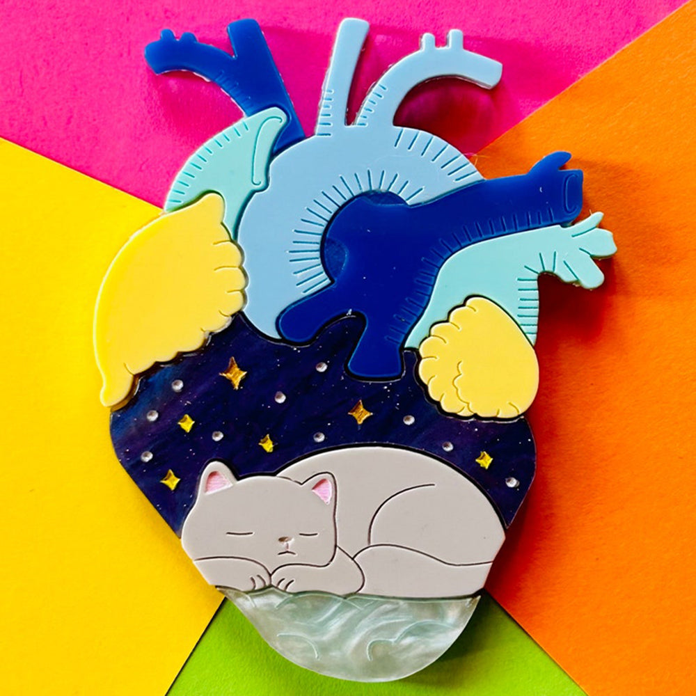 Anatomical Hearts Collection - "You Live Here" Cat & Dog Acrylic Brooch by Makokot Design