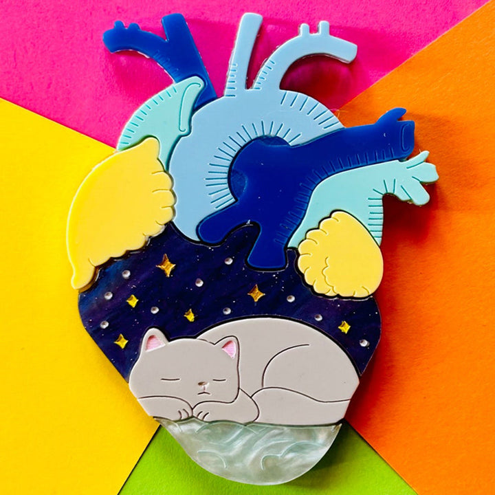 Anatomical Hearts Collection - "You Live Here" Cat & Dog Acrylic Brooch by Makokot Design