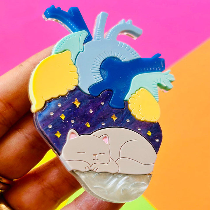 Anatomical Hearts Collection - "You Live Here" Cat & Dog Acrylic Brooch by Makokot Design