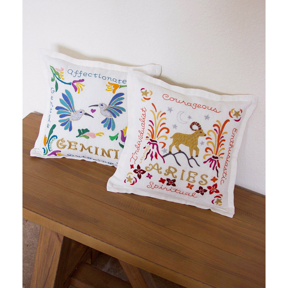 Aries Astrology Hand-Embroidered Pillow by Cat Studio
