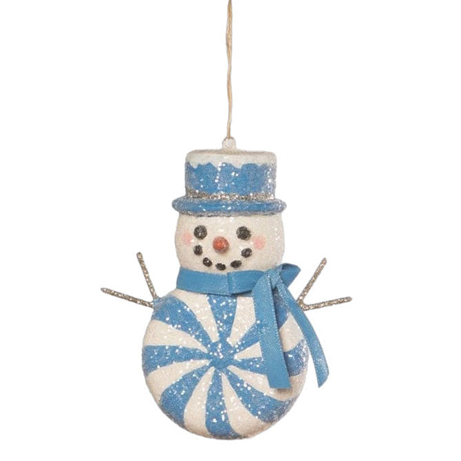 Blue Peppermint Snowman Ornament by Bethany Lowe