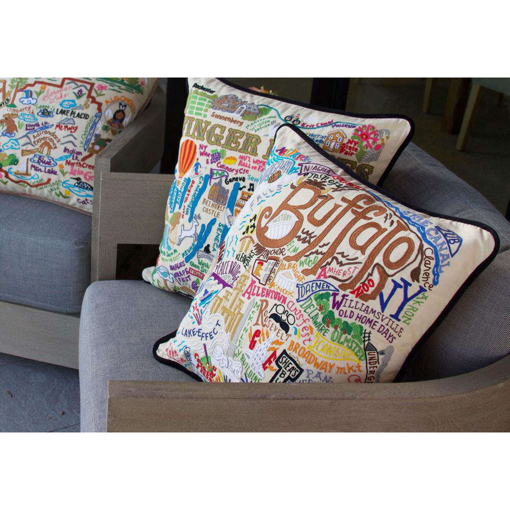 Buffalo Hand-Embroidered Pillow by CatStudio