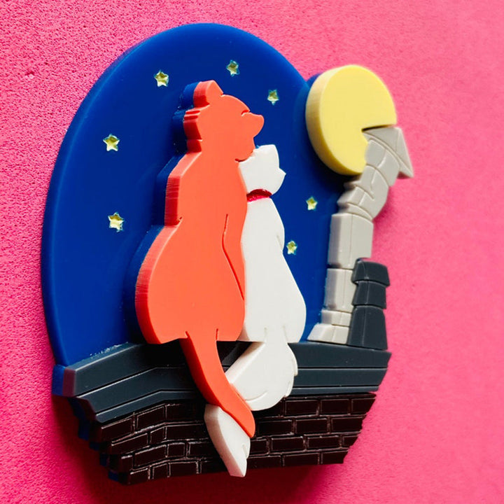 Cartoon Collection - Cat Love on The Rooftop Acrylic Brooch by Makokot Design