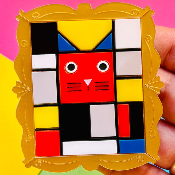 Cats in Art Collection - Modern Art/ Neoplasticism Art Style Cat Acrylic Brooch by Makokot Design