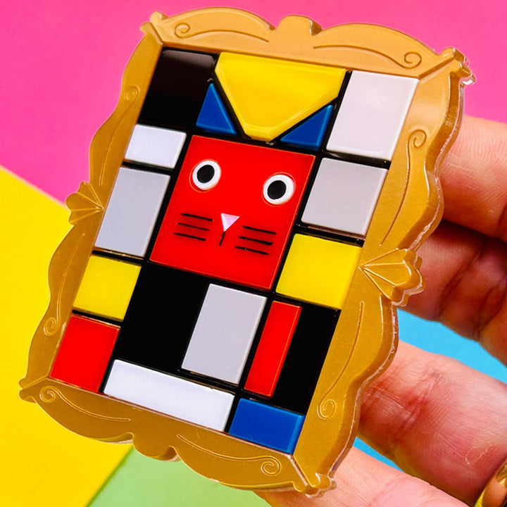 Cats in Art Collection - Modern Art/ Neoplasticism Art Style Cat Acrylic Brooch by Makokot Design