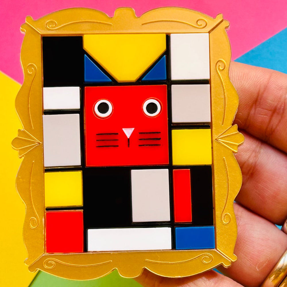 Cats in Art Collection - Modern Art/ Neoplasticism Art Style Cat Acrylic Brooch by Makokot Design