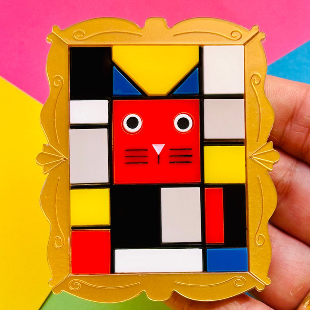 Cats in Art Collection - Modern Art/ Neoplasticism Art Style Cat Acrylic Brooch by Makokot Design
