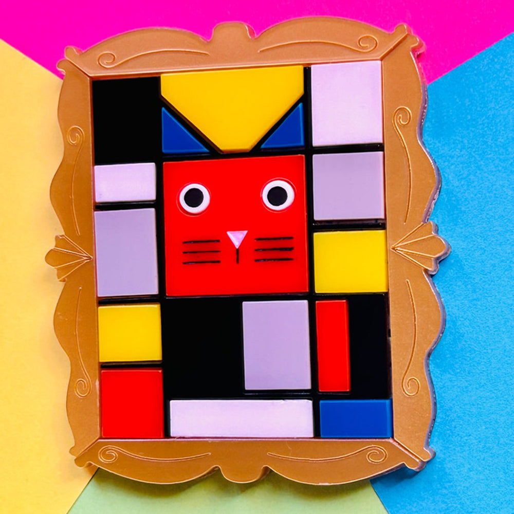Cats in Art Collection - Modern Art/ Neoplasticism Art Style Cat Acrylic Brooch by Makokot Design