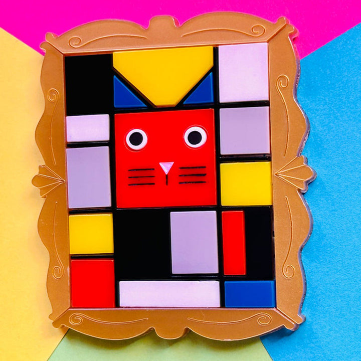 Cats in Art Collection - Modern Art/ Neoplasticism Art Style Cat Acrylic Brooch by Makokot Design