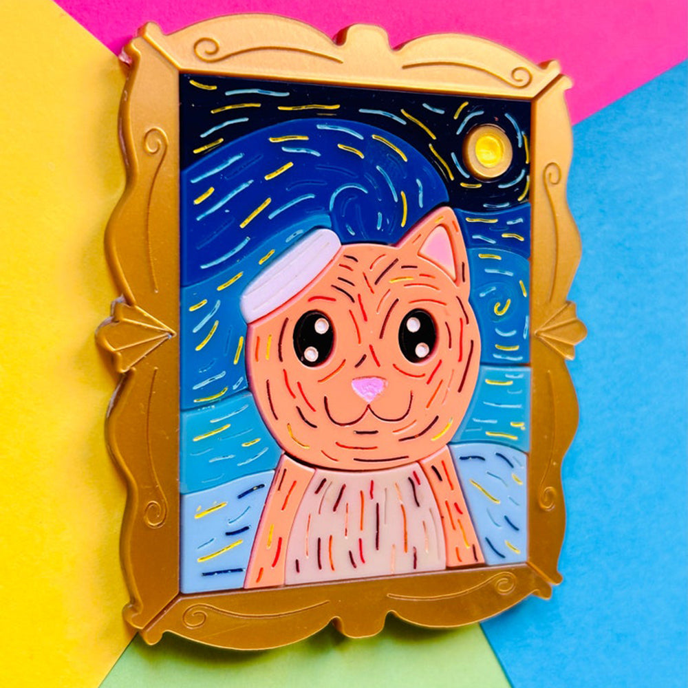 Cats in Art Collection - Post Impressionism Style Cat Acrylic Brooch by Makokot Design