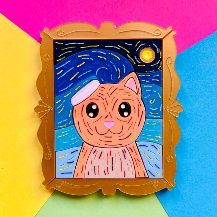 Cats in Art Collection - Post Impressionism Style Cat Acrylic Brooch by Makokot Design