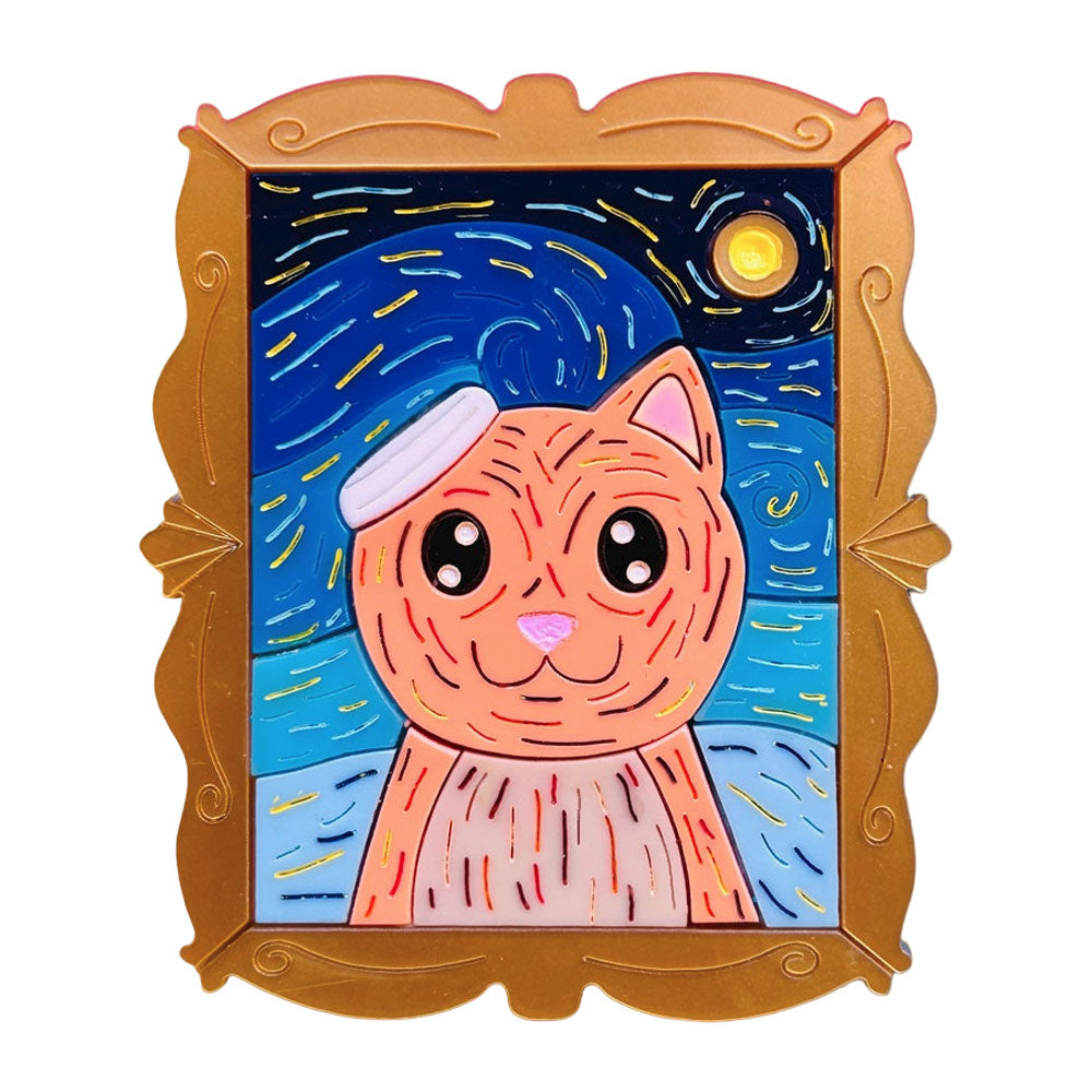 Cats in Art Collection - Post Impressionism Style Cat Acrylic Brooch by Makokot Design