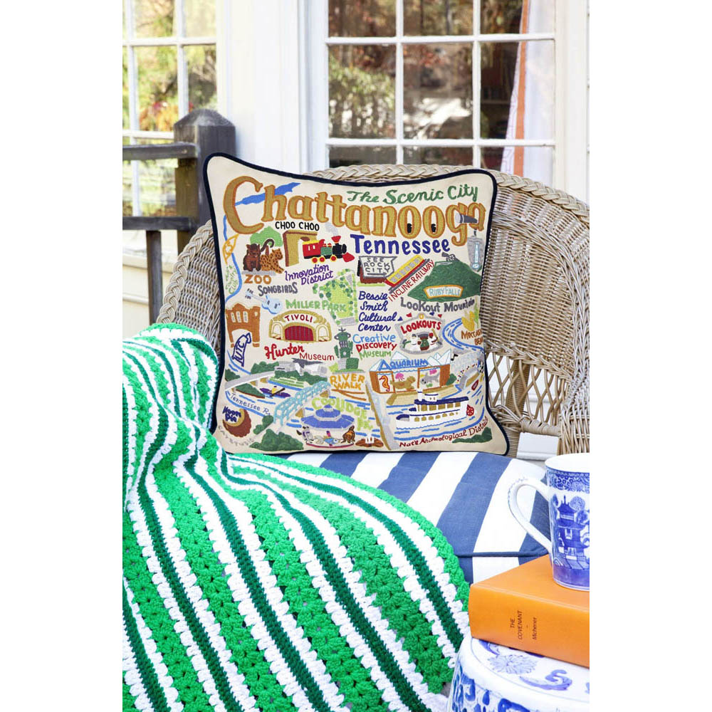 Chattanooga Hand-Embroidered Pillow by CatStudio