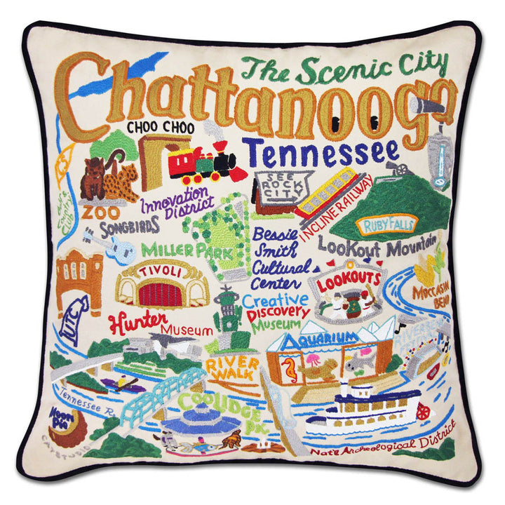 Chattanooga Hand-Embroidered Pillow by CatStudio