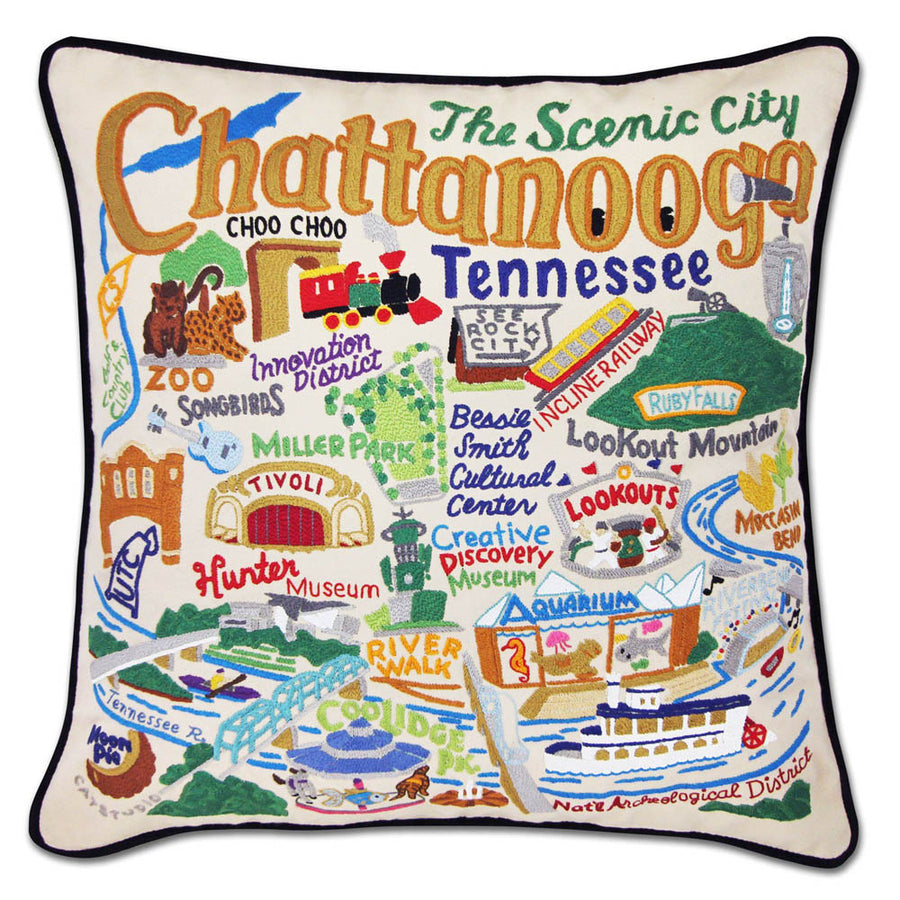 Chattanooga Hand-Embroidered Pillow by CatStudio