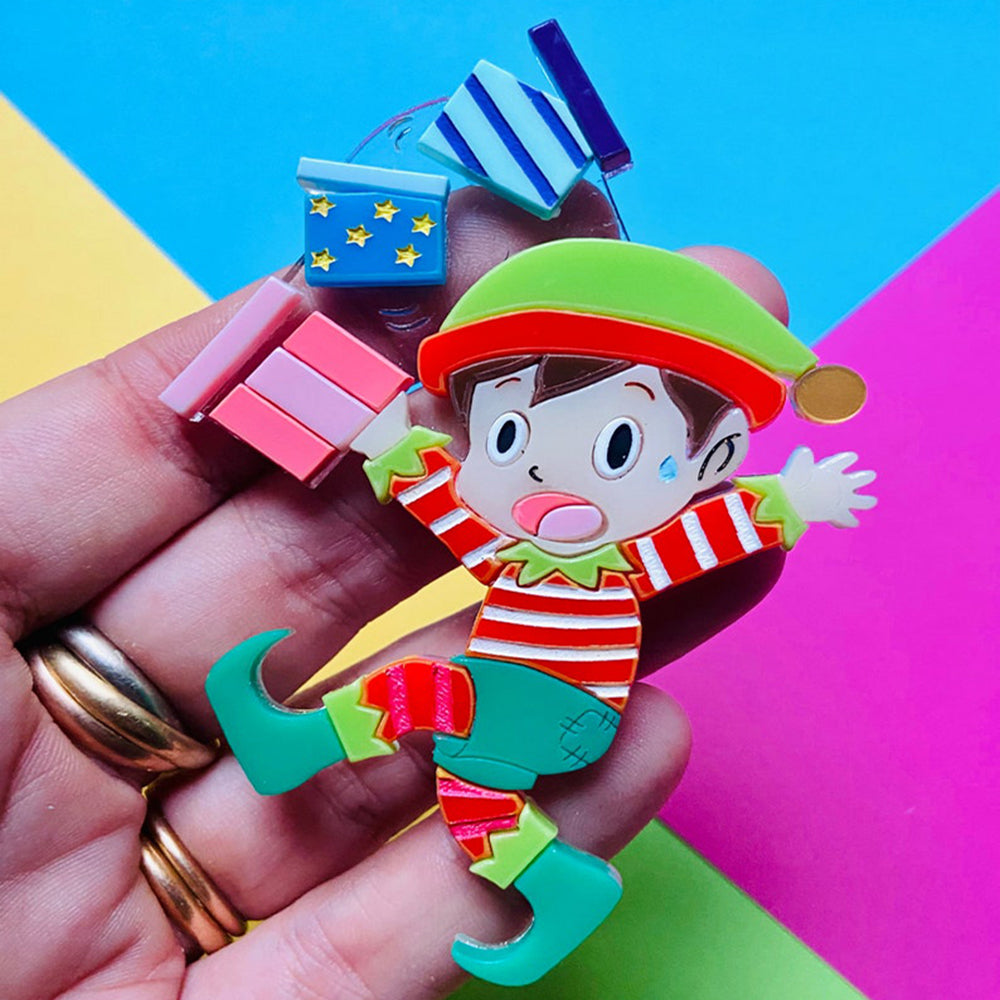 Christmas Collection - Clumsy Elf - Acrylic Brooch by Makokot Design