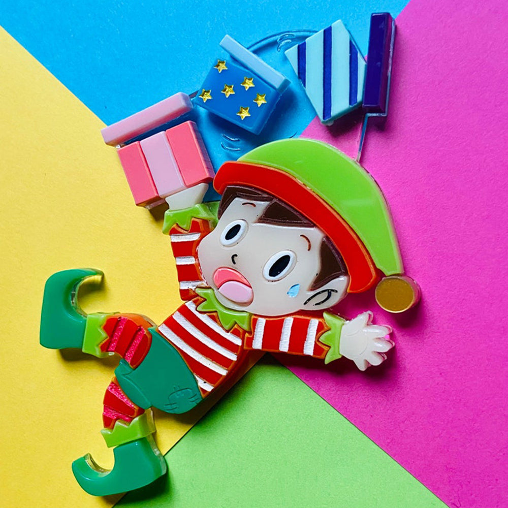 Christmas Collection - Clumsy Elf - Acrylic Brooch by Makokot Design