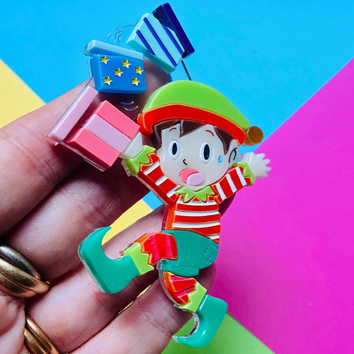 Christmas Collection - Clumsy Elf - Acrylic Brooch by Makokot Design