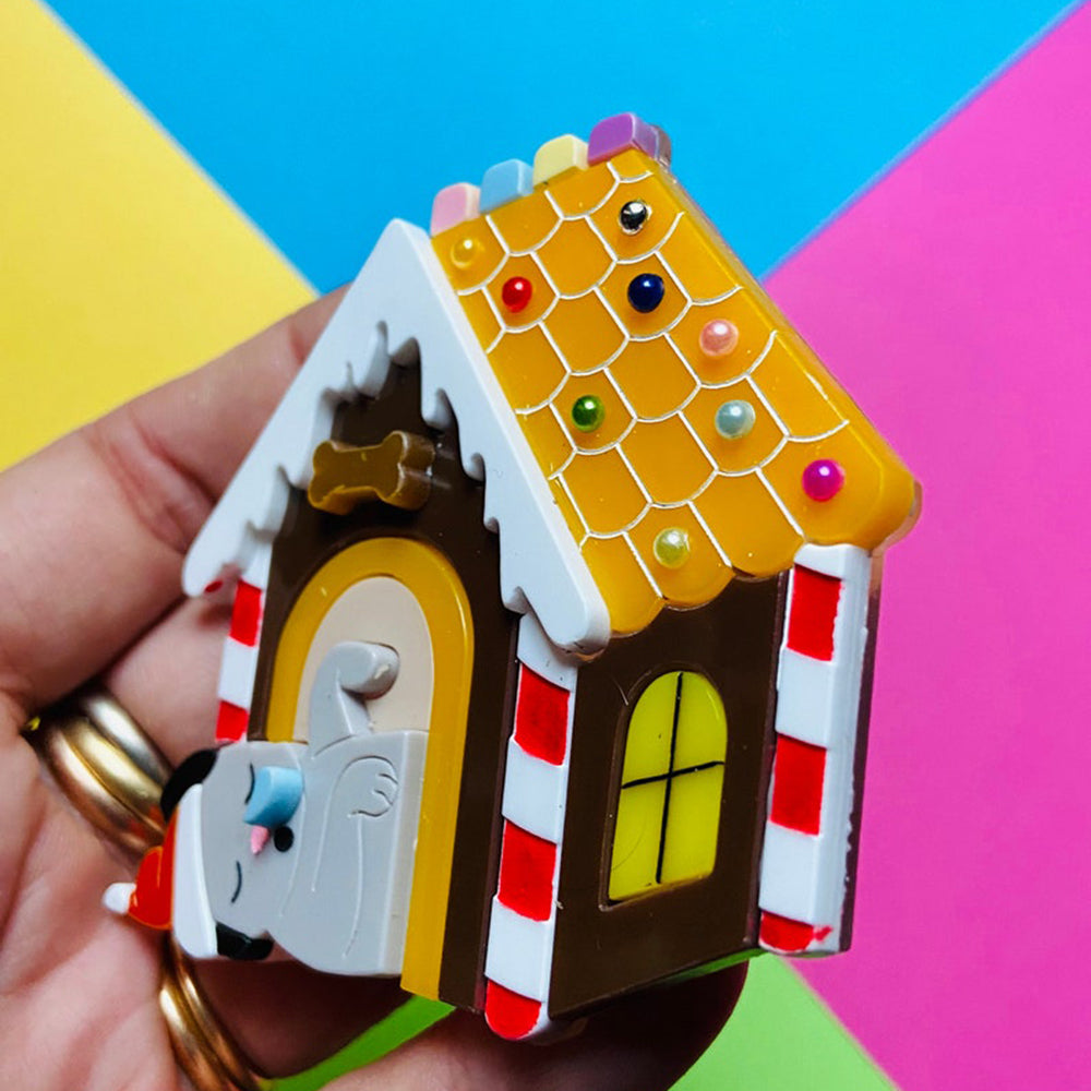 Christmas Collection - Gingerbread Dog House - Acrylic Brooch by Makokot Design