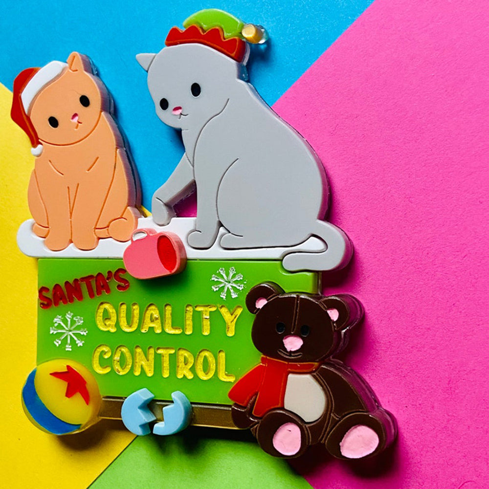 Christmas Collection - Santa's Quality Control - Acrylic Brooch by Makokot Design