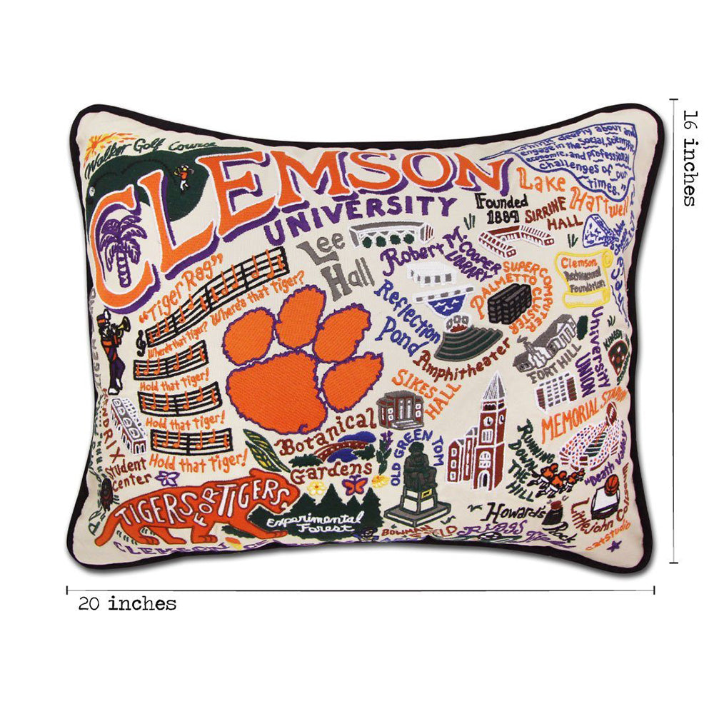 Clemson University Collegiate Hand-Embroidered Pillow