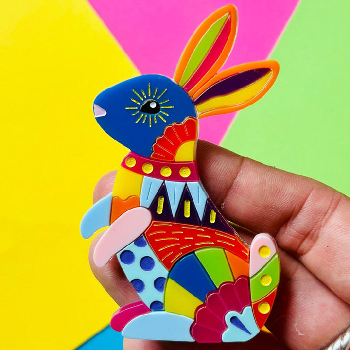 Mexican Folk Art Collection - Acrylic Brooch with Alebrije Rabbit by Makokot Design