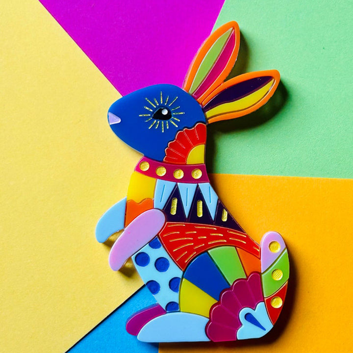 Mexican Folk Art Collection - Acrylic Brooch with Alebrije Rabbit by Makokot Design