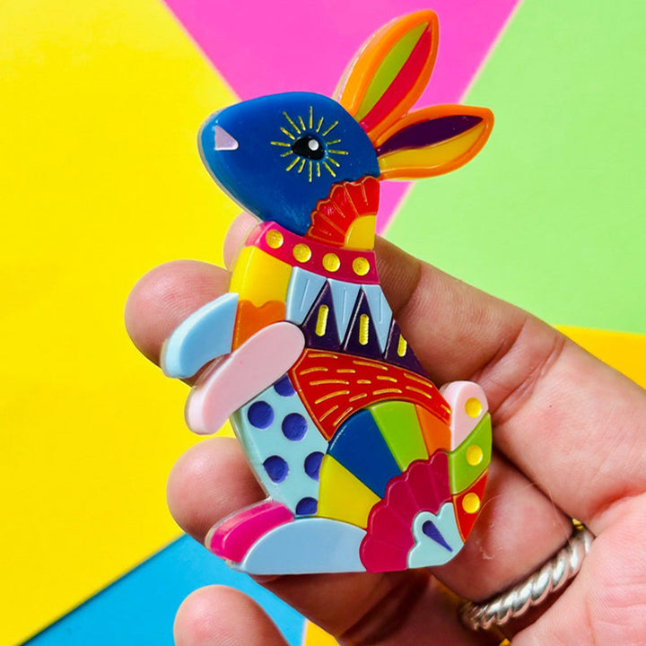 Mexican Folk Art Collection - Acrylic Brooch with Alebrije Rabbit by Makokot Design