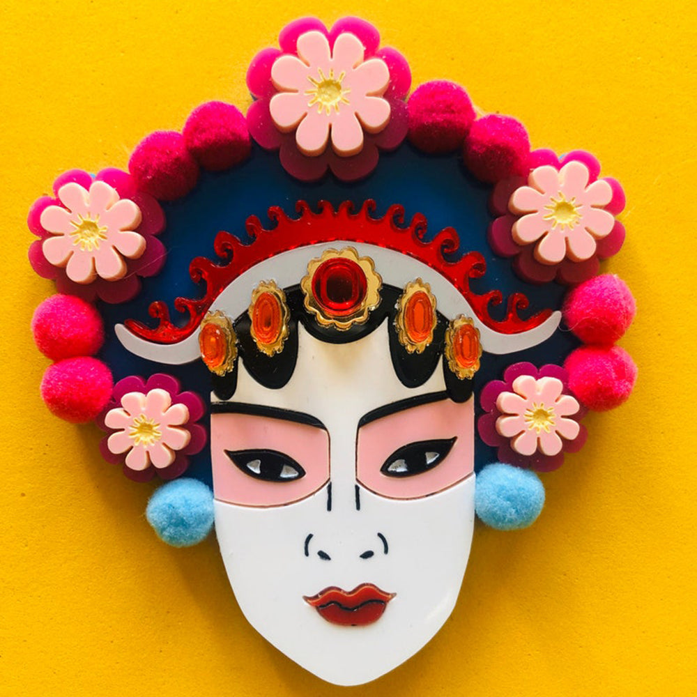 New Year's Celebrations Collection - Large Acrylic Brooch with Opera Mask for Men and Women by Makokot Design