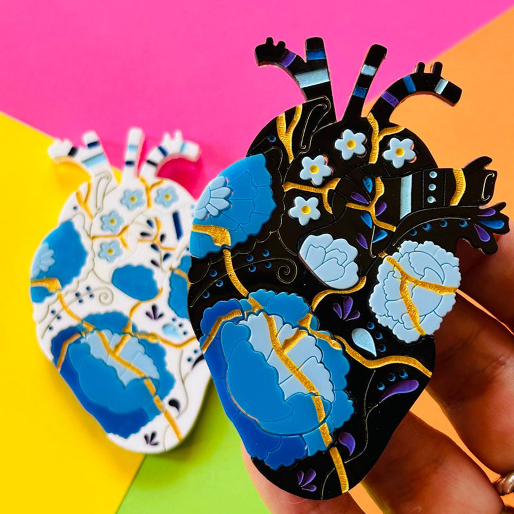 Anatomic Hearts Collection - Acrylic Brooch with Japanese Kintsugi Heart by Makokot Design