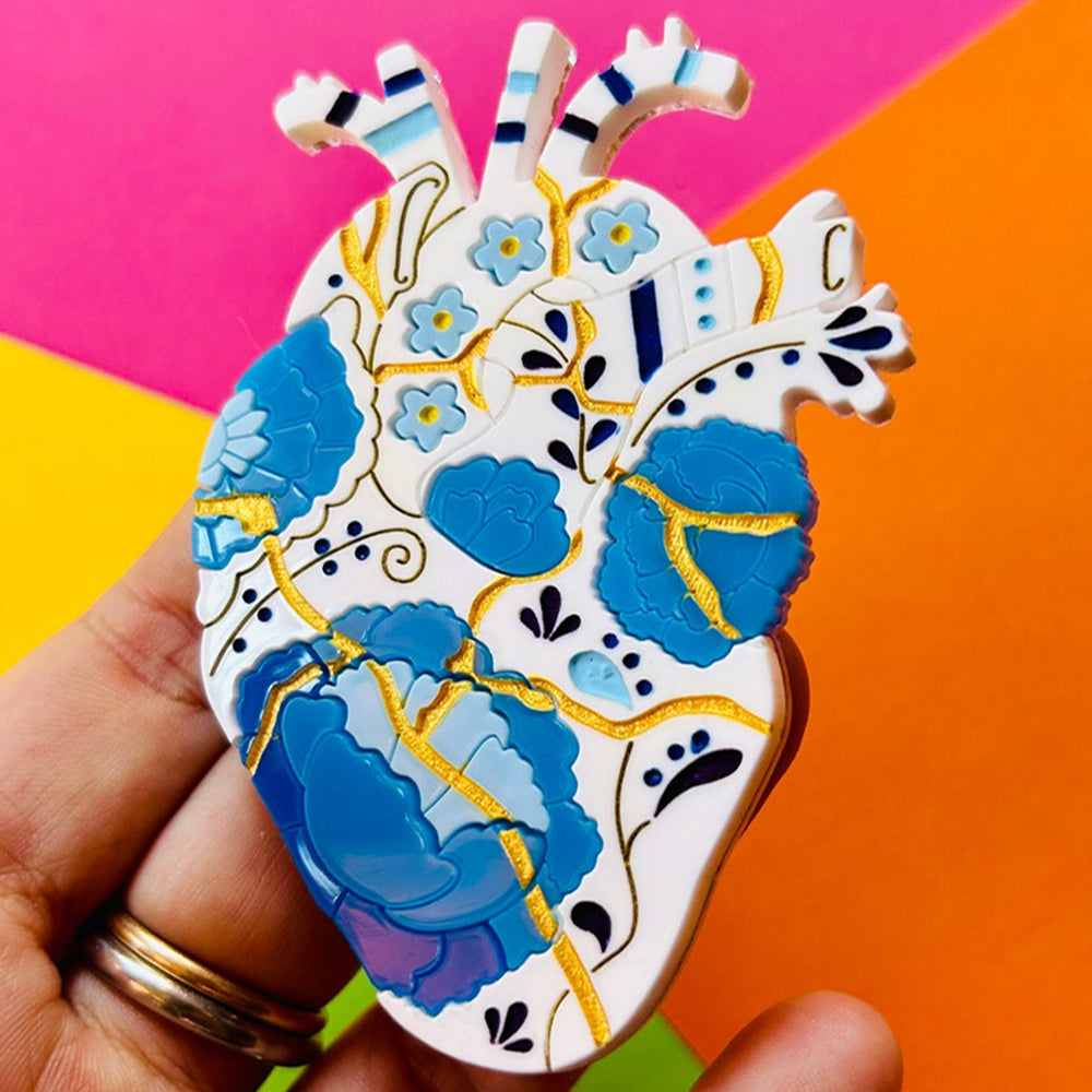 Anatomic Hearts Collection - Acrylic Brooch with Japanese Kintsugi Heart by Makokot Design