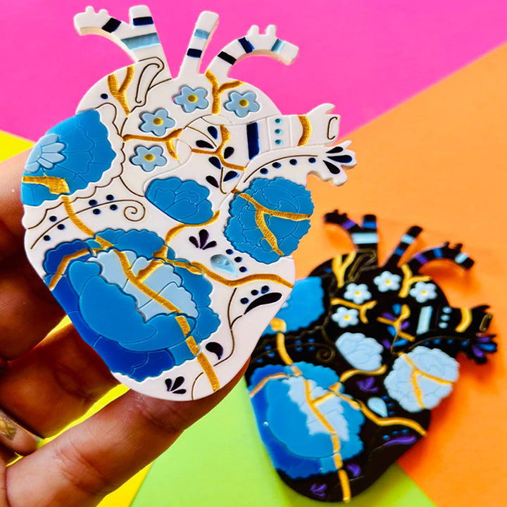 Anatomic Hearts Collection - Acrylic Brooch with Japanese Kintsugi Heart by Makokot Design