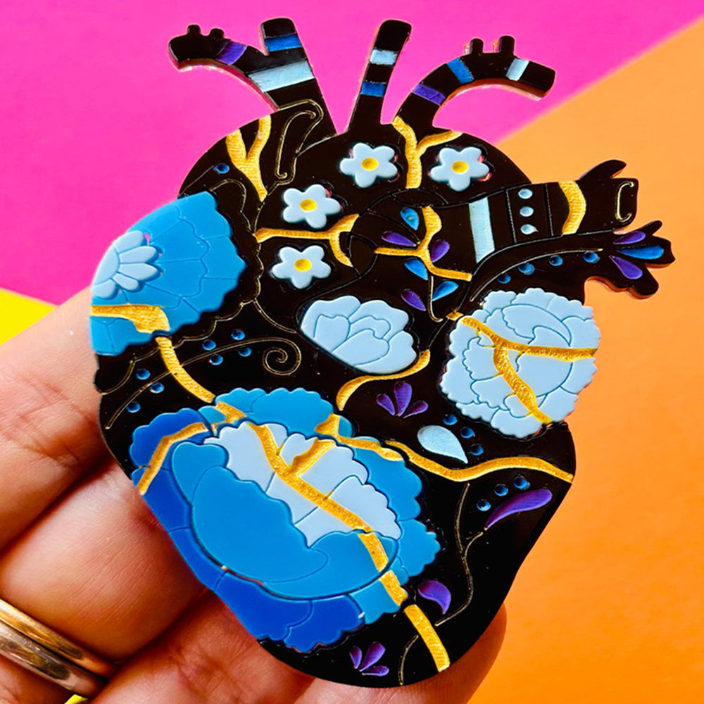 Anatomic Hearts Collection - Acrylic Brooch with Japanese Kintsugi Heart by Makokot Design